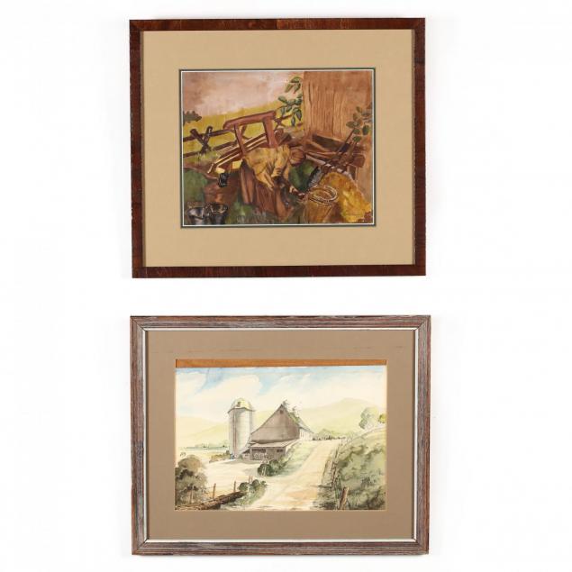 american-school-20th-century-two-watercolors-picturing-farm-life