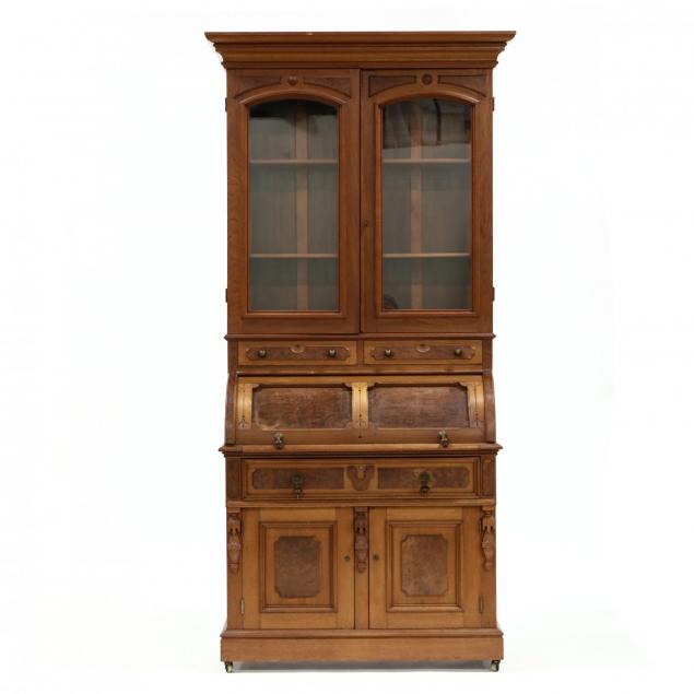 victorian-walnut-c-scroll-secretary-bookcase