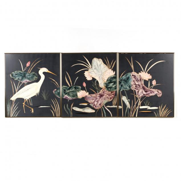 michelle-gaugy-american-crane-lotus-blossoms-triptych