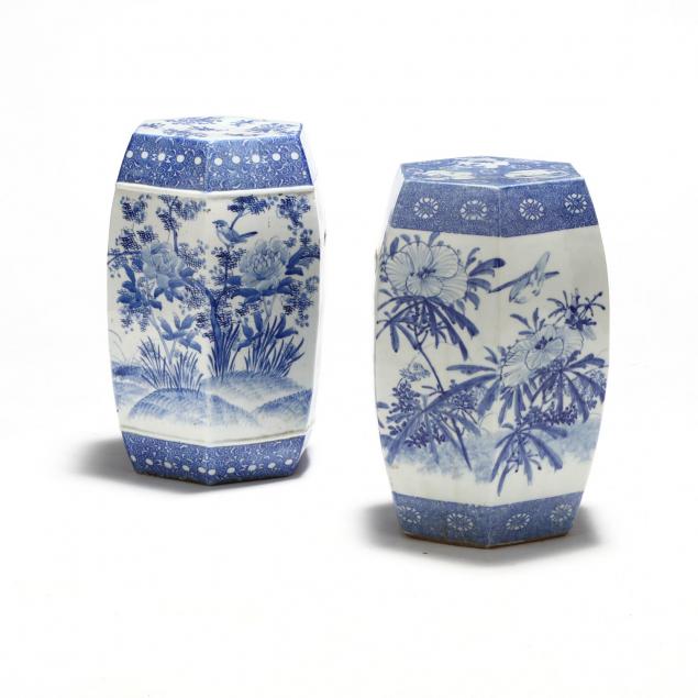 two-similar-asian-blue-and-white-porcelain-garden-stools