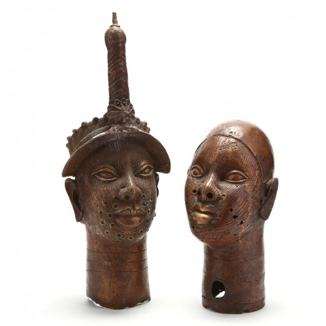 two-african-benin-bronze-oba-heads