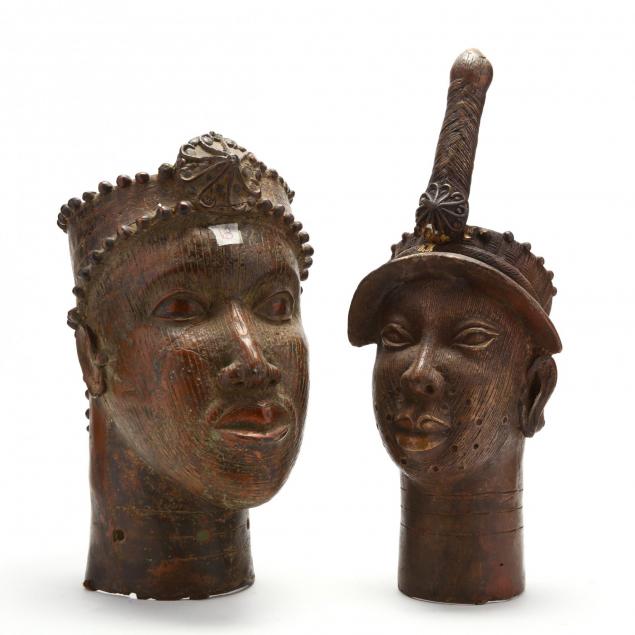 two-african-benin-bronze-oba-heads