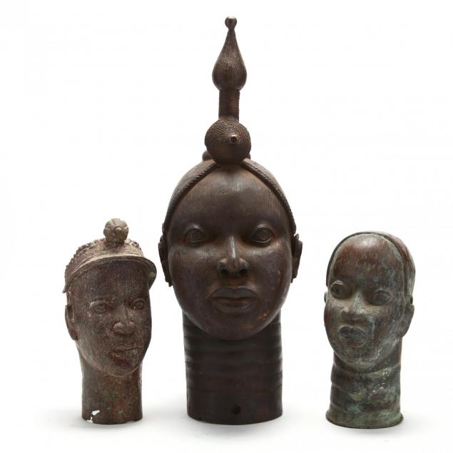 three-african-benin-bronze-heads