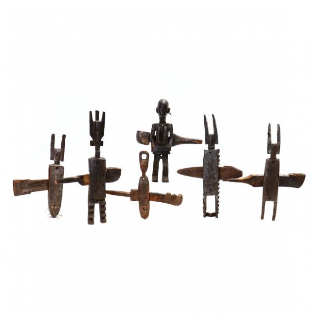 six-african-carved-wood-granary-door-locks
