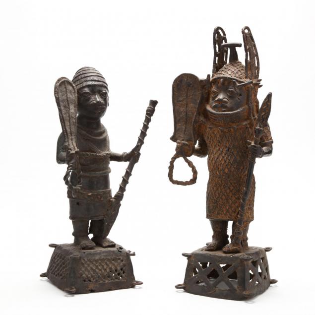 two-benin-bronze-warrior-statues
