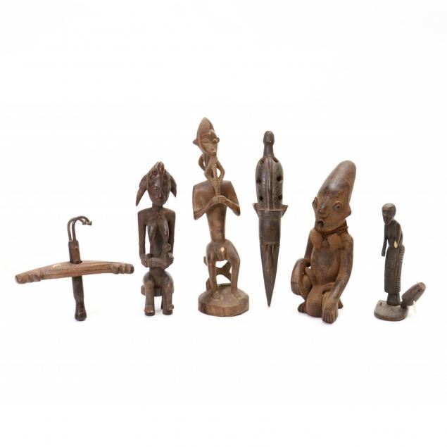 six-african-carved-wood-tribal-objects