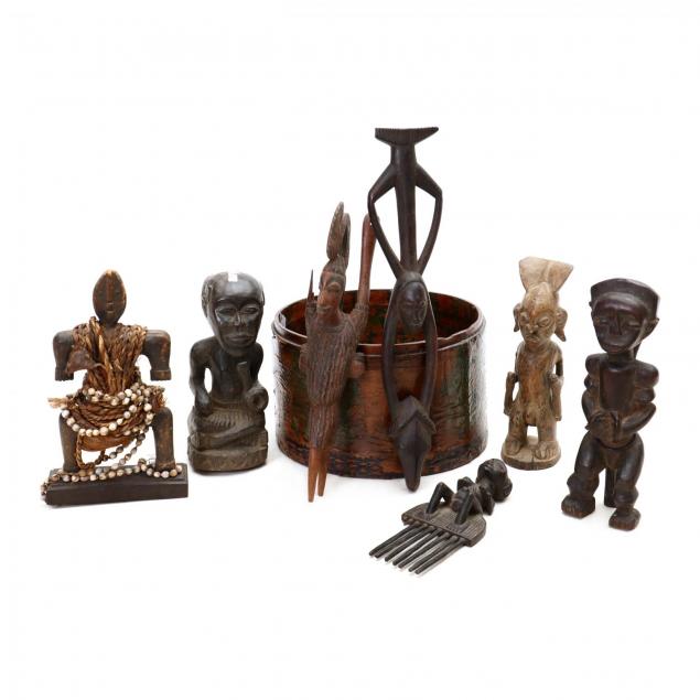 seven-figural-african-carvings-and-a-basket