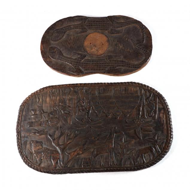 two-carved-hardwood-plaques