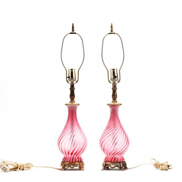 pair-of-cranberry-swirl-glass-table-lamps