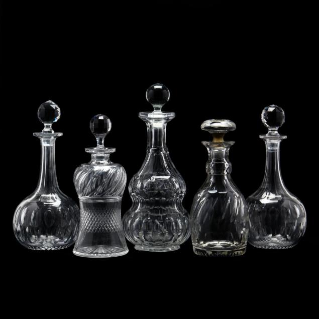 five-antique-cut-glass-decanters