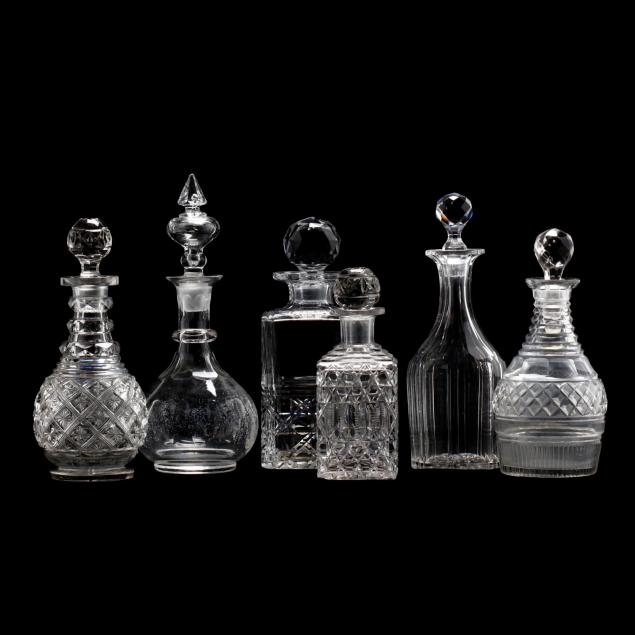 six-antique-cut-glass-decanters