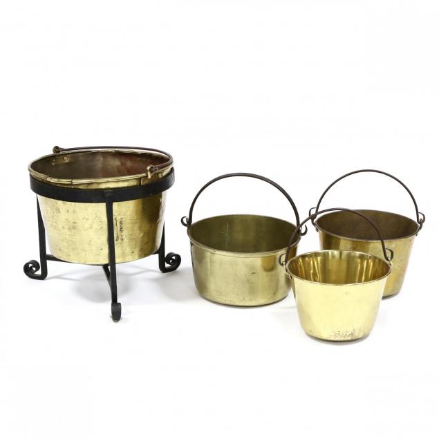 four-antique-brass-jelly-buckets