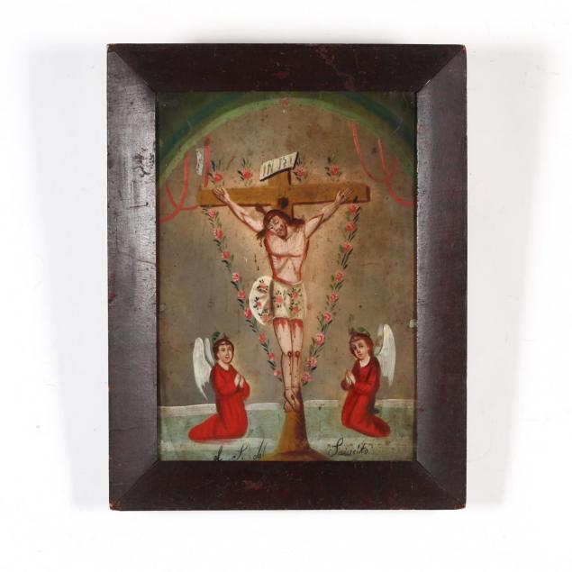an-antique-mexican-retablo-of-the-crucifixion