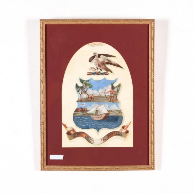 an-antique-watercolor-painting-of-robert-dinwiddie-s-coat-of-arms