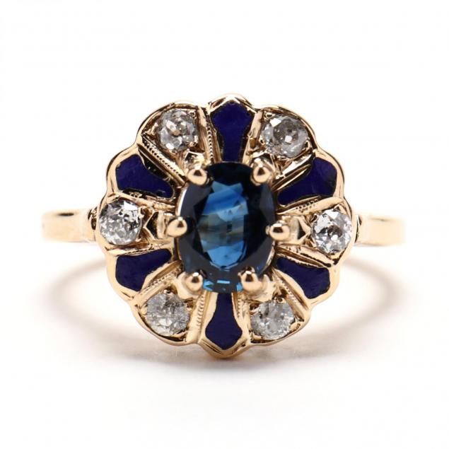 14kt-gold-sapphire-diamond-and-enamel-ring