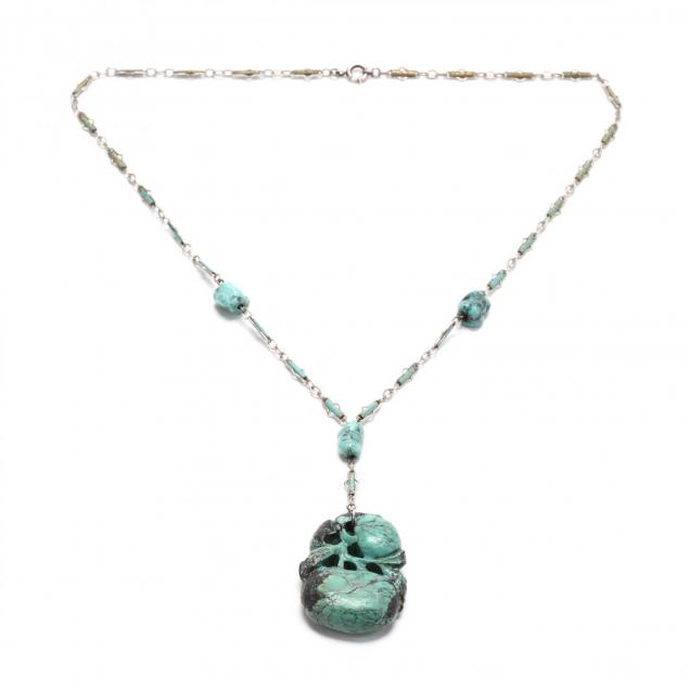 silver-tone-turquoise-enamel-necklace