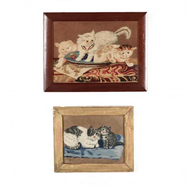 two-antique-needleworks-of-cats-and-kittens