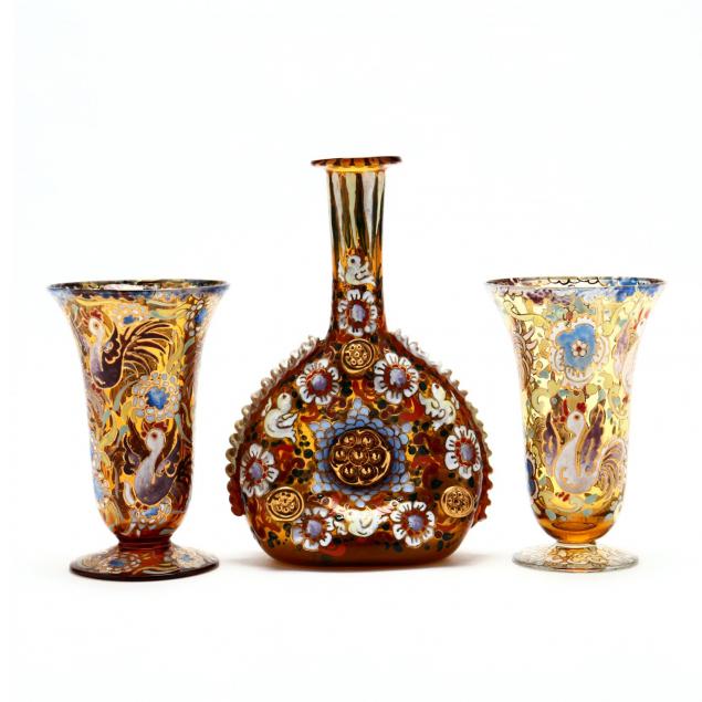 venetian-pinched-glass-decanter-and-goblets