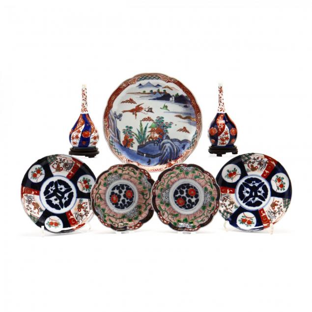 seven-pieces-of-vintage-imari-porcelain