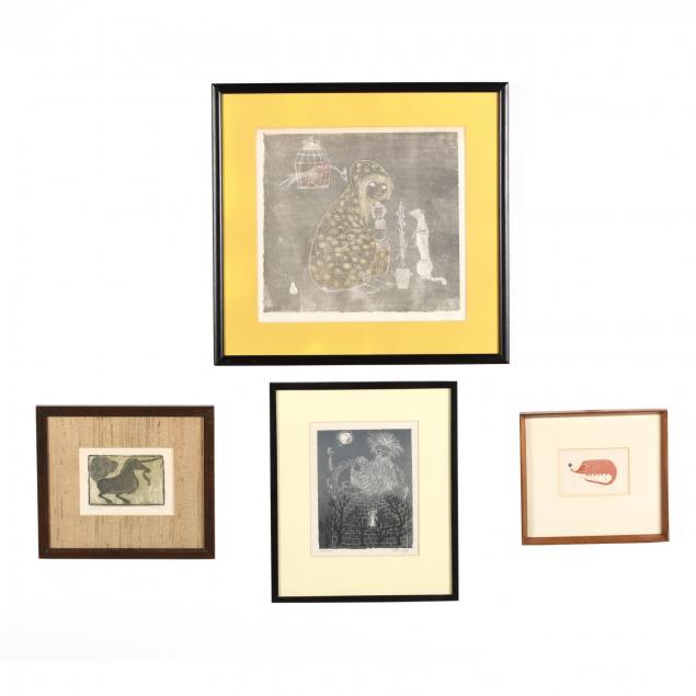 Four Folky Mid-Century Woodblock Prints (Lot 1082 - Modern Art ...