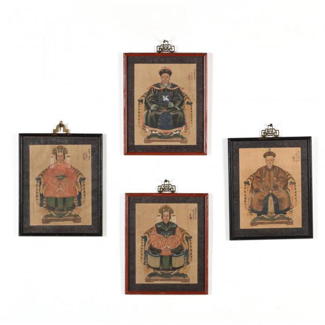 two-pairs-of-antique-chinese-ancestor-portraits