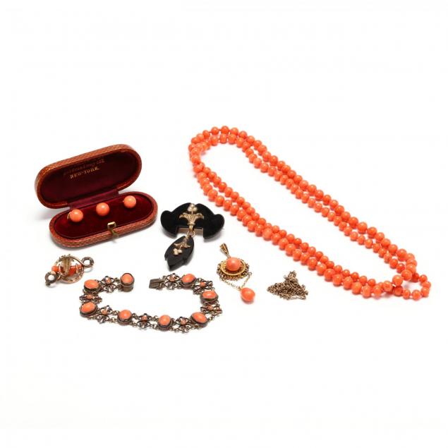 group-of-coral-and-black-onyx-jewelry