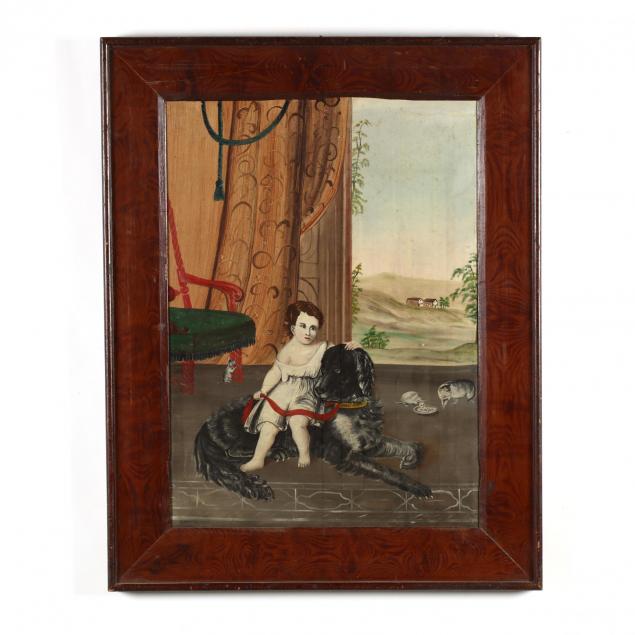 an-antique-folk-art-painting-of-a-child-with-cats-and-dog