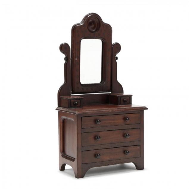 folky-carved-pine-miniature-chest-with-mirror