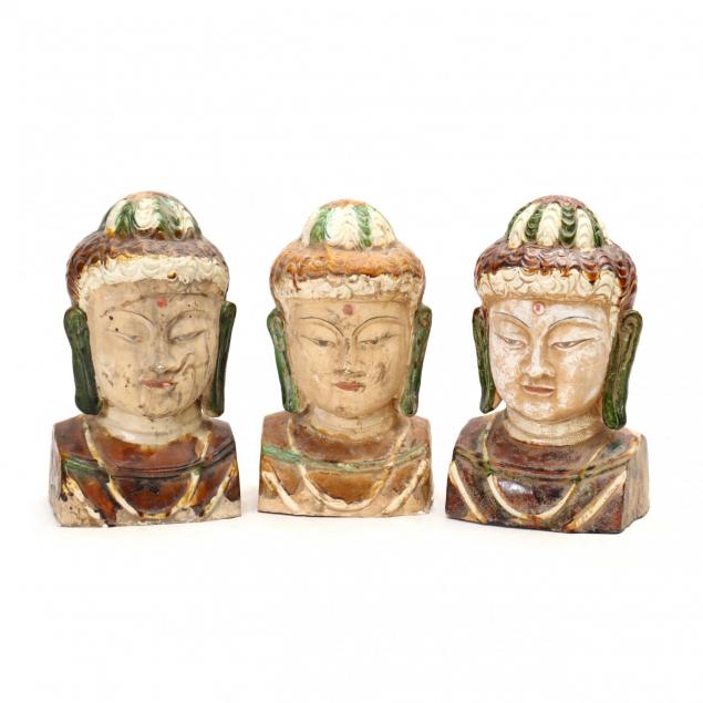 three-contemporary-ceramic-buddha-heads