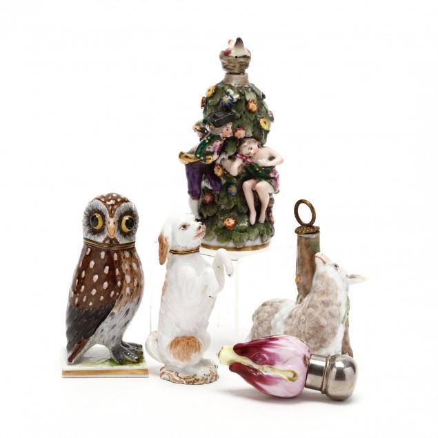 four-porcelain-scent-bottles-and-an-owl-form-bottle