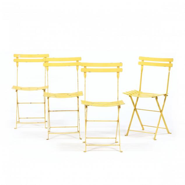 set-of-four-french-yellow-painted-metal-bistro-chairs