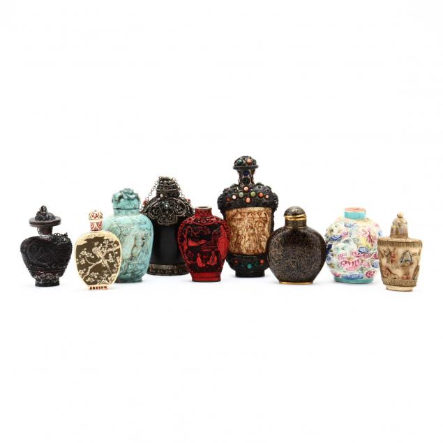 a-group-of-nine-chinese-snuff-bottles