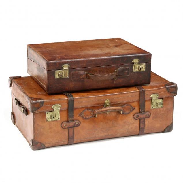 two-antique-english-leather-trunks