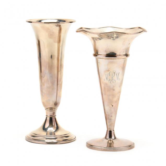 two-sterling-silver-trumpet-vases