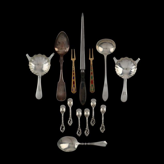 fourteen-sterling-silver-and-coin-silver-flatware-pieces