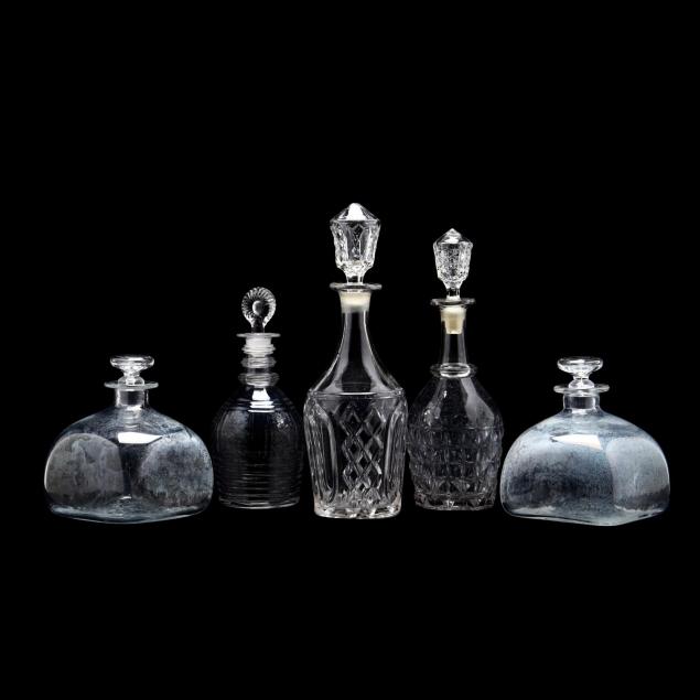 five-antique-blown-glass-decanters
