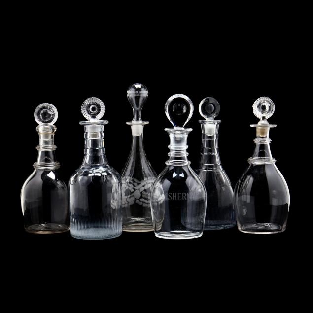 six-antique-cut-glass-decanters