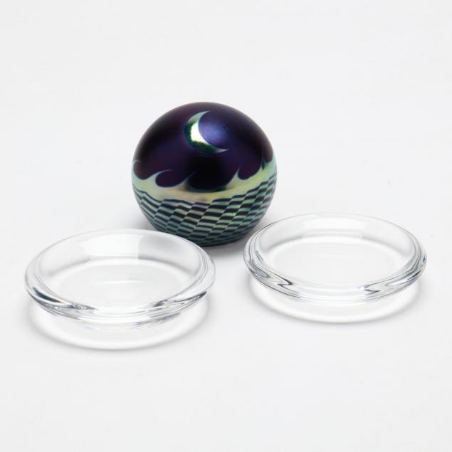 correia-art-glass-paperweight-and-pair-of-steuben-dishes