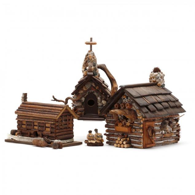 three-log-cabin-bird-houses