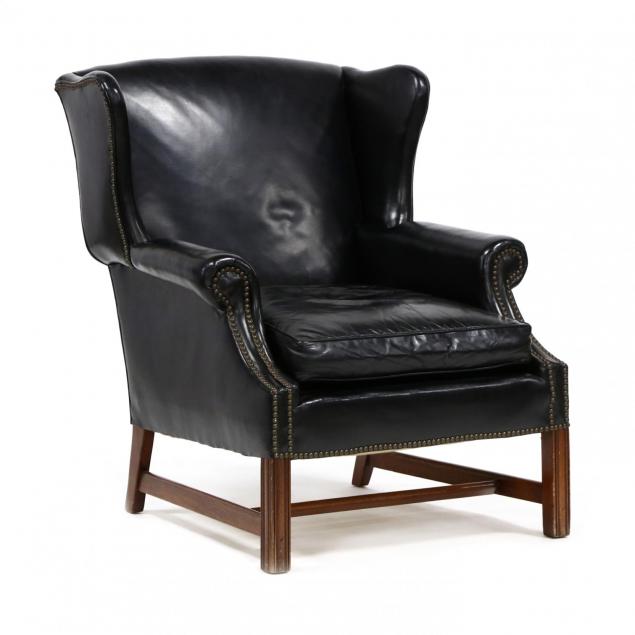 chippendale-style-leather-upholstered-wing-back-chair