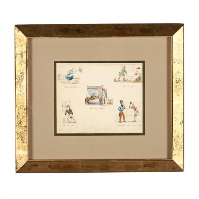 framed-1820s-watercolor-of-various-cartoons