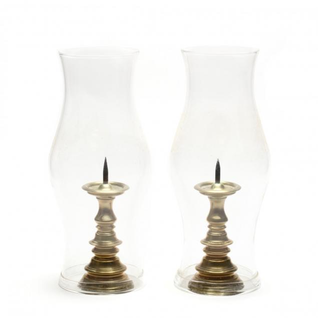 colonial-williamsburg-pair-of-brass-pricket-sticks-with-hurricane-shades