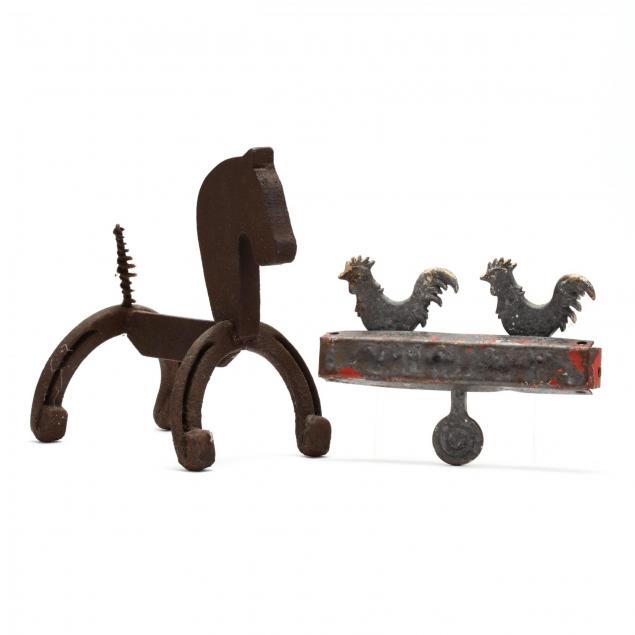 antique-iron-horse-doorstop-and-chicken-shooting-target