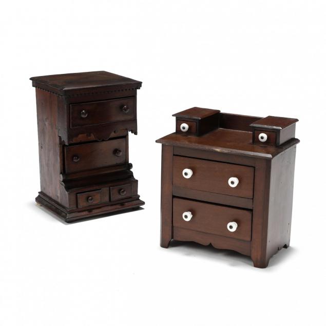 two-antique-miniature-chests-of-drawers