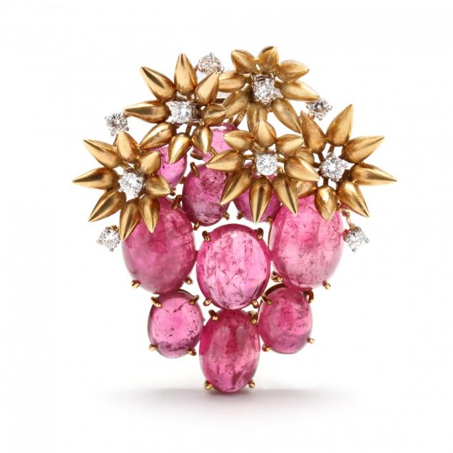 vintage-18kt-gold-diamond-and-pink-tourmaline-brooch