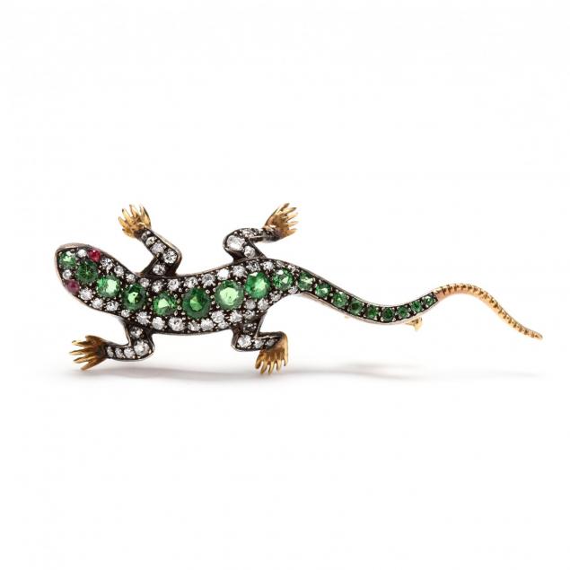 gold-diamond-tsavorite-garnet-and-ruby-salamander-brooch