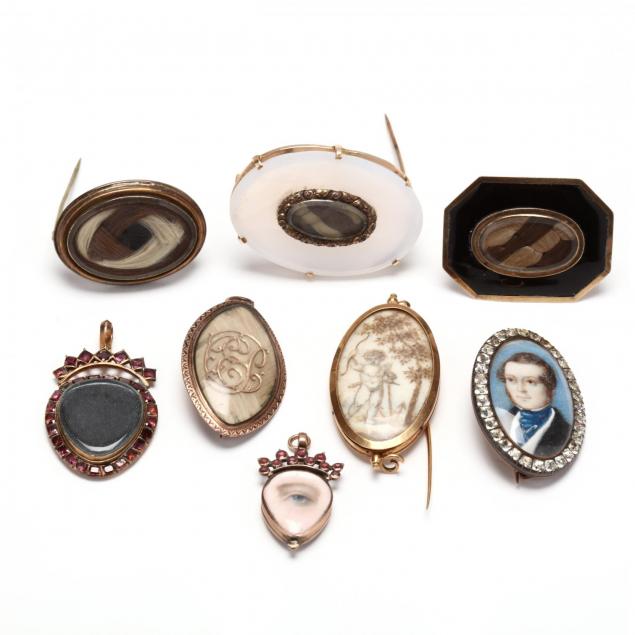 Collection of Eight Antique Mourning Jewelry Items (Lot 72 - Important ...