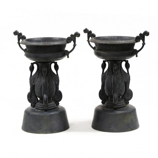 pair-of-classical-swan-form-cast-iron-garden-urns