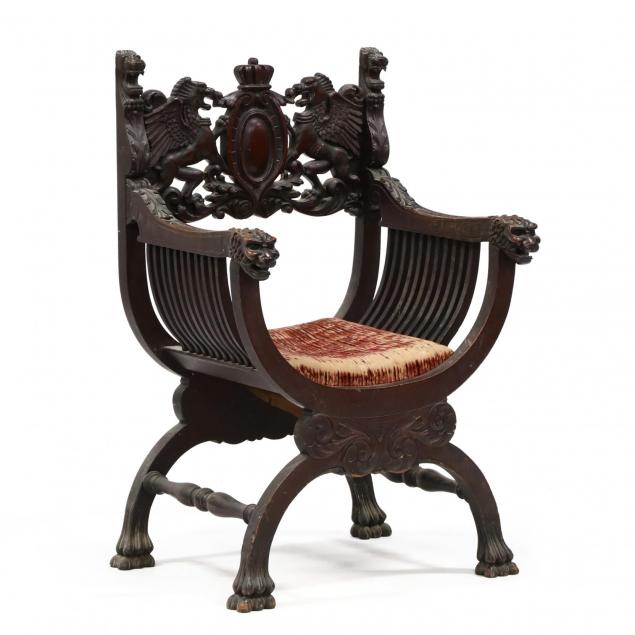 renaissance-revival-carved-mahogany-curule-chair