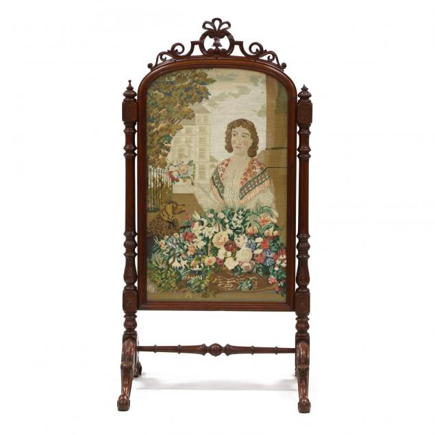victorian-carved-mahogany-and-needlepoint-fire-screen
